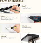 40 Inches Floating Shelves for Wall, 9.3" Deep Long Floating Shelves Set of 2, Large Display & Storage Shelf, Wall Shelf for Bathroom Bedroom Living Room Kitchen Office, Black