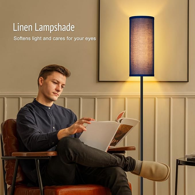 BoostArea Floor Lamps for Living Room, Modern Blue Floor Lamp, LED Corner Floor Lamp with Linen LampShade, Standing Lamp for Bedroom/Office/Study Room/Farmhouse(Bulb Not Included)