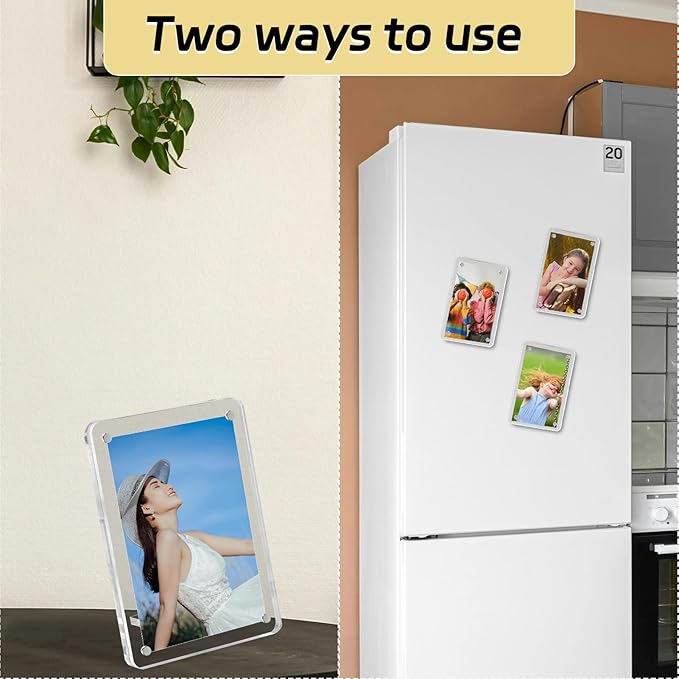 6 Pack 4x6 Acrylic Magnetic Picture Frames, Refrigerator and Desktop Photo Frames Combine, Vertical and Horizontal Clear Display for Fridge/Table/Locker for Home/Party/Wedding/Decoration