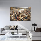 XWNLTEPK Jesus Feeding 5,000 People with Five Loaves and Two Fishes Miracle Mercy Canvas Art Wall Decor Poster Suitable for Bedroom Living Room Relaxation Room Confession Room