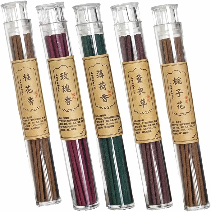 Chinese Incense Sticks Gift Set - Pack of 5 (120 Sticks) Lavender, Osmanthus, Rose, Gardenia, Mint Natural Scent Gifts