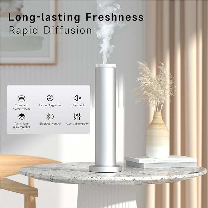 Wireless Essential Oil Diffuser: Smart Anti-Tip Aroma Diffuser with 3 Mist Modes, 1200 sq ft Coverage, Bluetooth Remote Control, Timer, Quiet Metal Body for Hotel Office Bedroom Large Home