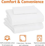 Amazon Basics 3 Piece Bed Sheets Set, 100% Cotton Jersey, Includes Super Soft, Flat and Fitted Sheets, Pillowcase, Toddler, White, Solid