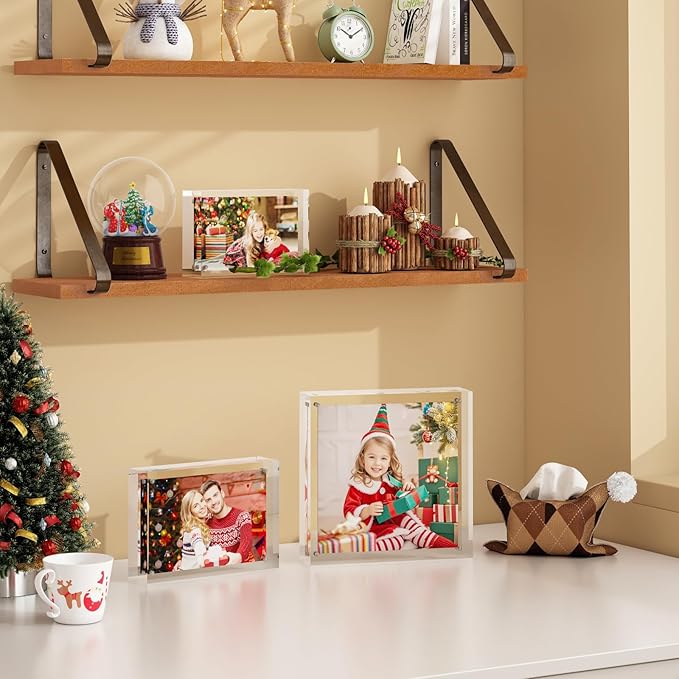 Egofine 6x8 Acrylic Frame 4 Pack, 20mm Thicker Frameless Clear Picture Frame, Double Sided Magnetic Picture Frame, Free Standing Desktop Display