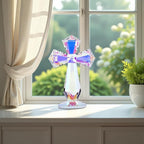 Crystal Glass Standing Cross Decor, Easter Christmas Decoration for Pary dad man，Religious Gifts for Women Men Father Mother, Handmade Glass Holy Collectible Figurines (Multicolor Crystal Cross)