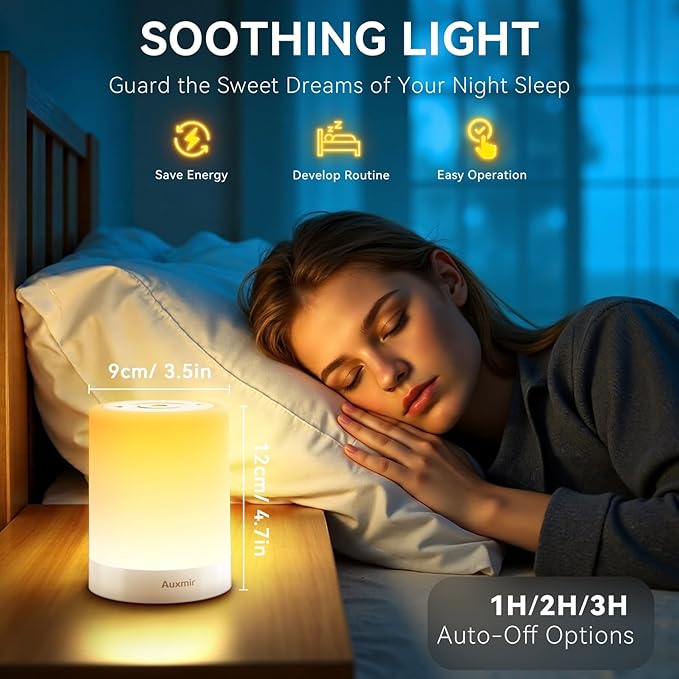 Auxmir Night Light for Kids Baby, Dimmable Touch Lamp for Nursery, 11 RGB Colors 5 Brightness, Portable Rechargeable Bedside Table Lamp for Nightstand, Kids Night Light for Bedroom Living Room, White