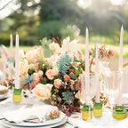 Double Sided Vintage Ribbed Taper Glass Candle Holders,Tea Candle Holder for Table Centerpieces, Wedding Decorations and Dinner Parties (Yellow Green, 6 PCS)