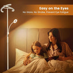 White LED Floor Lamp - Dimmable 2 Lights Standing Lamp with Remote&Touch Control, 4 Color& 10 Brighness Adjustable Floor Reading Light, Modern Tall Lamp for Living Room Bedroom Office Corner