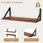 Heimlove Floating Shelves for Wall, 16 Inch Long Wood Floating Shelves Set of 3, Wall Mounted Hanging Shelf for Bathroom Bedroom Kitchen, Rustic Brown