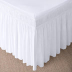 WVM Wrap Around Ruffled Dust Ruffle Bed Skirt with 15" Long Drop for Queen Bed, Feature White Adjustable Buckles, Easy to Install, Wrinkle-Resistant, Fade-Resistant, Soft, Stylish, Machine Washable