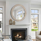 24 Inch Round Mirror - Distressed Vintage Farmhouse Mirror for Bathroom Wall, Living Room, Bedroom & Entryway, Handmade Wood Frame