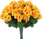 Hananona Artificial Geranium Flowers for Outdoors Geranium Silk Flowers Outdoor UV Resistant Garden Plants Faux Flowers for Home Kitchen Table Centerpieces Decor (12, Yellow)