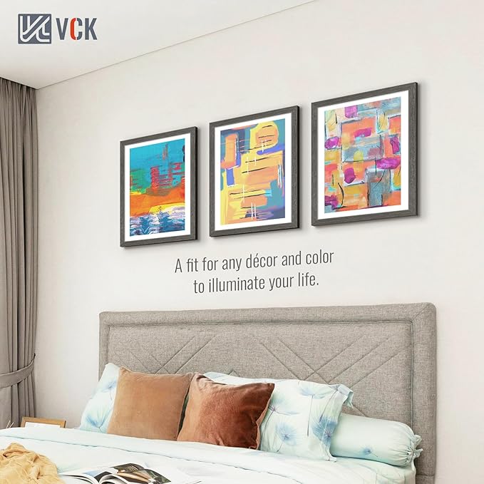 VCK 18x24 Frame Set of 3, Gray Solid Wood Poster Picture Frame, Exclusive Wood Grain, Wall Gallery Frame