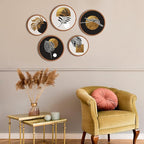 Qunclay 5 Pcs Wall Art Decor Wooden Living Room Wall Decor Bohemian Hanging Farmhouse Geometric 10'' and 8'' Aesthetic Wood Minimalist Posters for Bedroom(Rustic, Leaf)