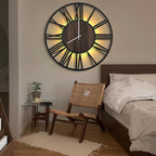 LEIKE Large LED Wall Clocks,Silent,Non Ticking,Battery Operated Rustic Round Modern Big Wood Wall Clock for Living Room, Bedroom,Kitchen,Farmhouse,Office,Home Decor -32" Black,LED,Roman Number