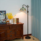 Tiffany Floor Lamp Vintage Standing Lamp Green Blue Dragonfly Stained Glass Floor Light Rustic Corner Gooseneck Floor Lamp with Adjustable Angle for Home Decor Living Room Bedroom 12X12X63 Inches