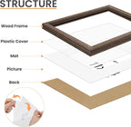 upsimples 11x14 Picture Frame, Natural Solid Wooden Picture Frames, Display 8x10 with Mat or 11 x 14 Without, Vertical or Horizontal Wall Hanging, 1 Pack, Brown