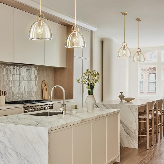 Modern Crystal Brass Pendant Light Fixture, 11" Crystals Pendant Lights Kitchen Island, Modern Island Lights for Kitchen, Farmhouse Crystal Dome Pendant Light for Hallway Dining Room Bedroom