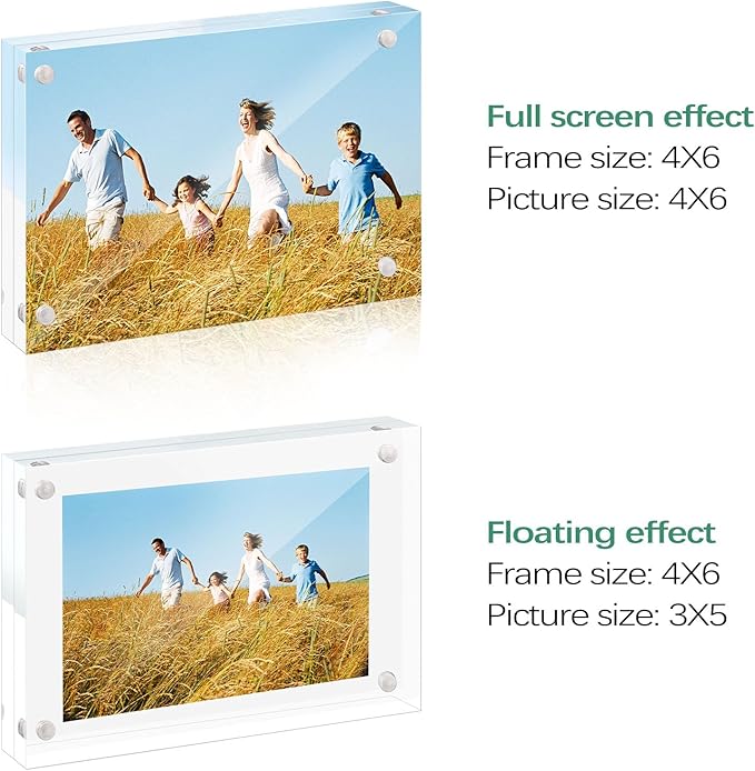 Golden State Art 4x6 Acrylic Picture Frames 5 Pack, Frameless Clear Photo Frame, Double Sided Freestanding, Tabletop Display for Home Office Desk