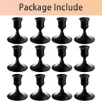 Vintage Black Taper Candle Holders, Set of 12, Metal Taper Candlestick Holder for Dinner Room Table Centerpiece, Wedding Reception, Festive,Mantel Decoration, Home Decor (Black, Set of 12)