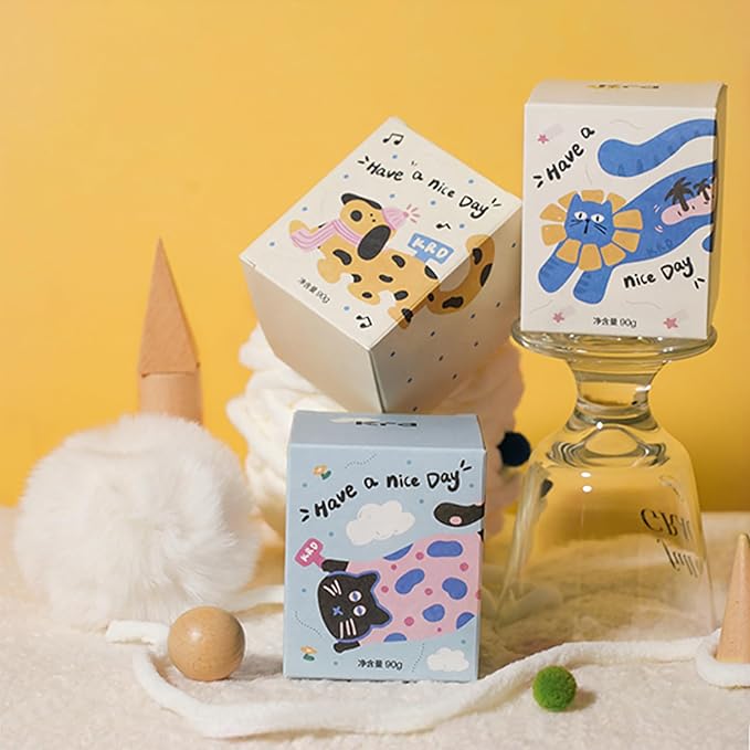 KRD Series Cute Scented Candles & Hanging Freshener Gift Set, 3 Ceramic Jar Candles with Pet Stickers, 1 Ribbon Sachet, 4 Scents for Home & Car