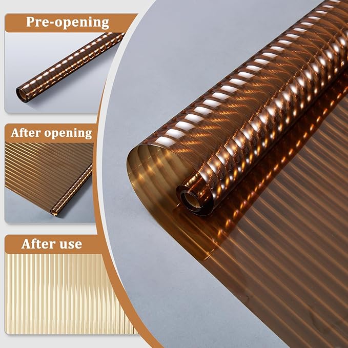 Beautyhero Window Privacy Film, Frosted Reeded Glass Cling, 3D Decorative Coverings with UV Blocking, Adhesive Stickers for Bathroom Doors Cabinet