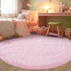 Round Area Rug for Living Room: Pink Shag Rugs for Living Room- 8x8 Feet Large Fluffy Round Rugs- Shag Shaggy Pink Rugs Soft Plush Indoor Carpets for Bedroom, Nursery, 8ft