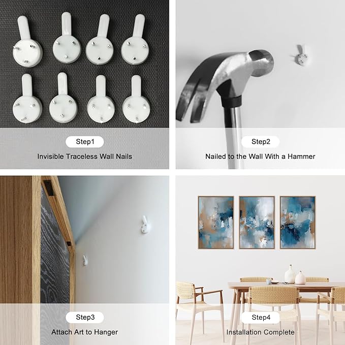 HLNIUC Large Blue Abstract Framed Canvas Wall Art,Blue and Brown Brush Strokes Wall Decor Set of 3(16”x24”)Neutral Modern Wall Painting,Watercolor Minimalist Abstract Art Print for Living Room,Bedroom