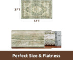 AMOAMI-3X5 Area Rug-Soft Washable Vintage Throw Accent Rugs for Living Room, Entryway, Bedroom, Kitchen, Bathroom, Laundry Room, Kitchen, Bathroom, Bedside, No Slip Green