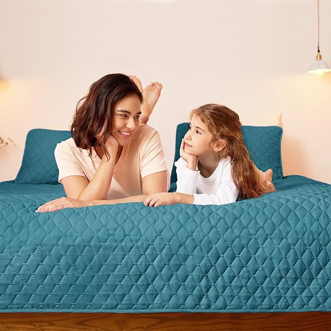 Exclusivo Mezcla Reversible King Size Quilt Bedding Set with Pillow Shams, Lightweight Quilts King Size, Soft Bedspreads Bed Coverlets for All Seasons - (Dusty Teal, 104"x96")