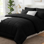 CozyLux Oversized King Comforter Sets Black, 7 Pieces Bed in a Bag, Ultra-Soft All Season Bedding Sets with Stitch Quilted Comforter, Flat Sheet, Fitted Sheet, Pillowcases, Black