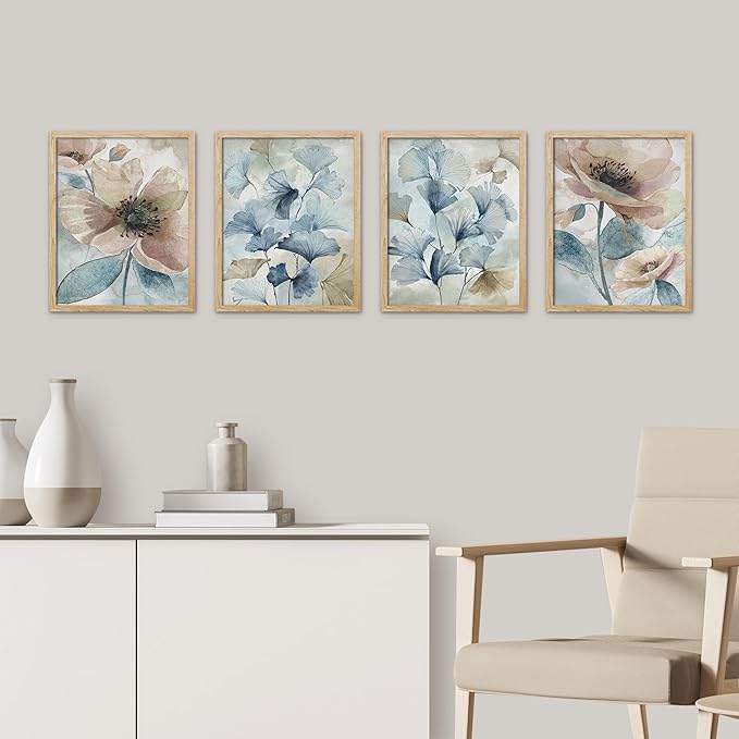 SIGNWIN Framed Poster Botanical Floral Nature Wilderness Photography Realism Decorative Rustic Cozy Zen for Living Room, Bedroom, Office - 12"x16"x4 Natural