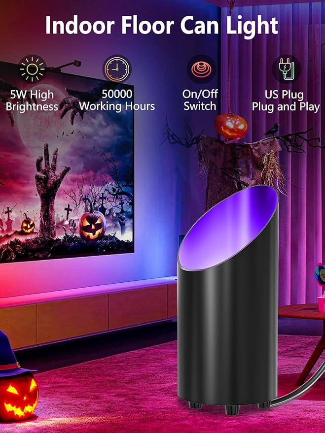 ZUCKEO RGB Floor Can Lights Indoor Spotlight LED Uplighting, 5W Indoor Color Changing Spot Light GU10 Bulb Accent Up Lighting for Plant Corner Christmas, 5.25FT Plug in Cord & Switch, 4Pack