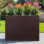 SUNNYPARK Large Metal Planter Box 32”x 12”x 24”, Rectangular Modern Brown Metal Planter Box Heavy Duty with Drainage Holes for Outdoor Garden Patio