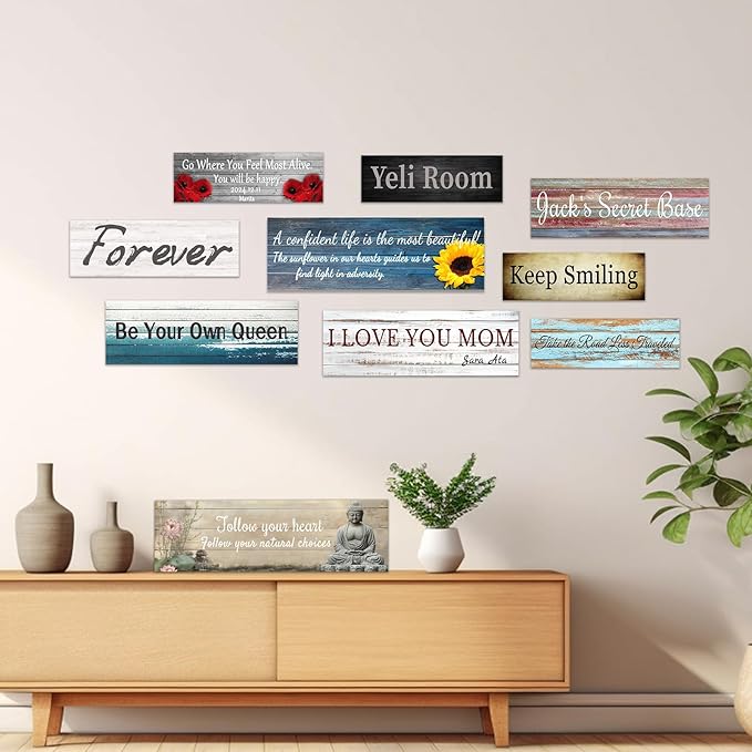 CHAOSETKEN Custom Text Sign Wall Art Personalized Family Quote Wall Decor Family Sign Canvas Prints Customized Wood Text Quote Pictures Rustic Farmhouse Decor Framed (24L x 8W)