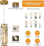 LMQNINE Pendant Lighting Modern Pendant Light, Mini Crystal Chandeliers,Adjustable Pendant Light Fixture for Kitchen Island Dinning Room Bedroom (Gold, 1-Light)