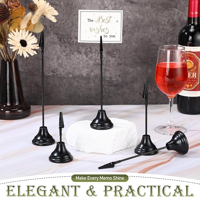 20 Pcs Table Number Holders 4/6/8/10 Inch Metal Place Card Holders with Alligator Clip Heavy Base Wedding Table Number Stand Picture Photo Clip for Banquet Party Birthday Restaurant(Black)