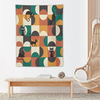 ICMOLYYENLO Boho Medieval Cat Tapestry, Abstract Atomic Starburst Geometric Aesthetic Art Wall Hanging For Bedroom Living Room Dormitory 50x60 Inches