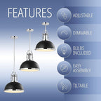 JONATHAN Y JYL9536B Homer 13" Adjustable Iron/Glass Vintage LED Kitchen Pendant for Living Room Bedroom, Classic Cottage, Black/Chrome