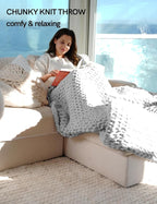 YnM Chunky Throw Blanket, Medium-Weight, Hand Knitted with Chenille Yarn, Skin Friendly, Ventilated and Breathable, Machine Washable, Home Décor Piece for Couch Sofa and Bed (Glacier Grey, 80x87 Inch)