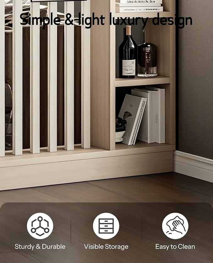 Wall Room Divider, Storage Cabinet Storage Display with Shelves, Modern Freestanding Wood Room Divider Screen, Wall Privacy Screens for Home Decorative (Beige+White,39.5" L x 9.5" W x 79.5" H)