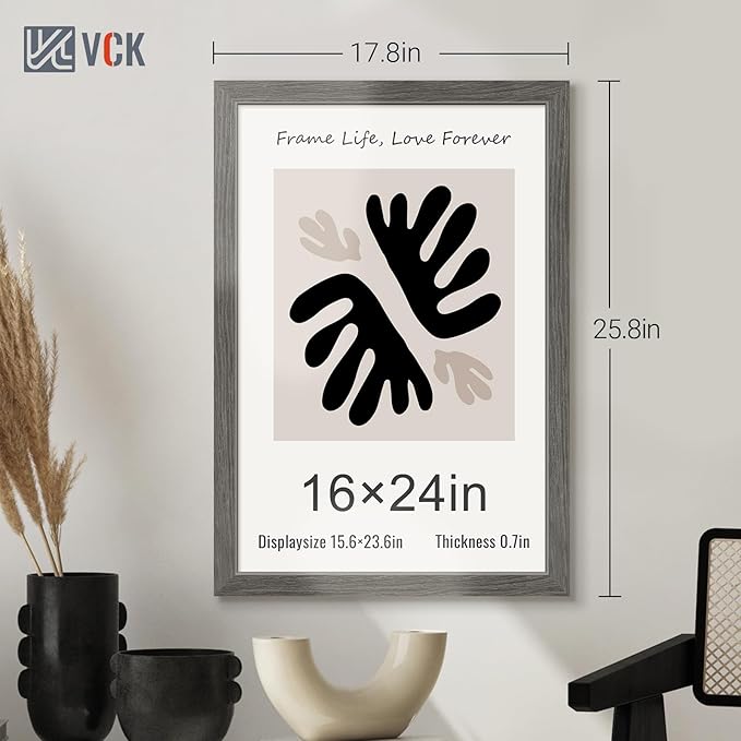 VCK 16x24 Frame Set of 3, Gray Solid Wood Poster Picture Frame, Exclusive Wood Grain, Wall Gallery Frame