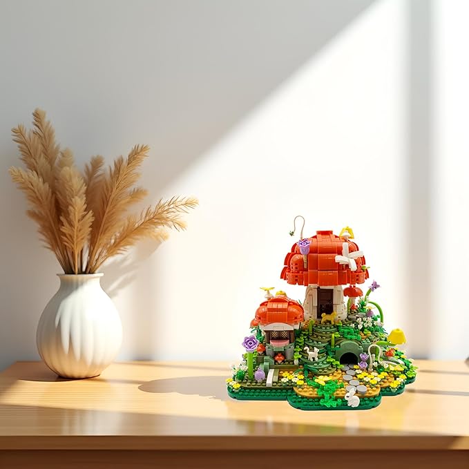 Mushroom House Micro Building Blocks，2798 PCS Mini Flower House Architecture Building Set for Adults Teens，Garden House Buiding Toy with Small Animal Models，Creative Collectible Gifts for 14+