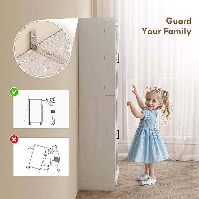 HOMCOM 72" Farmhouse Kitchen Pantry Cabinet, Freestanding Tall Storage Cabinet with 4 Barn Doors, 4 Adjustable Shelves and 8 Door Shelves, Embossed White Wood Grain