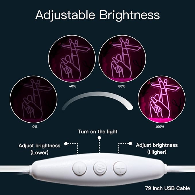 WLHOPE Pink Led Hand Neon Sign for Wall Decor Gesture USB Nail Hand Man Cave Neon Light Sign for Bedroom Home Bar Girls Room Nail Room Salon Party Decor Gift for Women