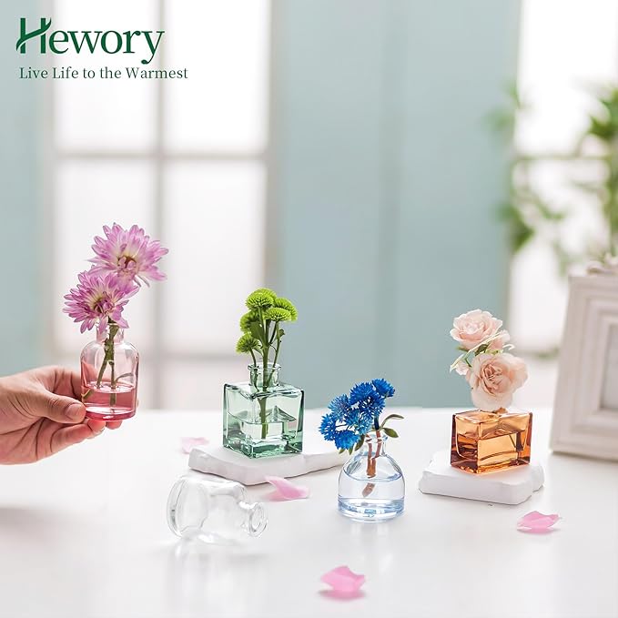 Small Glass Bud Vases for Centerpieces - Hewory 40pcs Colored Sturdy Cute Flower Vases Bulk, Mini Bottle Vase for Wedding Home Decor Birthday Party Events Mother's Day Bridal Shower Gifts Table Decor