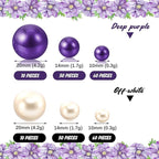 200 PCS Purple White Vase Fillers, Pearls Bead for Centerpieces Vases, 10/14/20 MM No Hole Beads, Fake Pearls for Wedding Birthday Anniversary Theme Party Table Centerpieces Decor