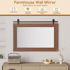 ALBAD Farmhouse Wood Framed Wall Mirror, Natural Wood and Framed Wall Mounted Bathroom Vanity Mirror for Farmhouse Decor, Vertical or Horizontal Hanging