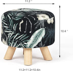 Asense Round Small Footrest Ottoman Velvet Fabric Padded Footstools with Anti-Slip Wooden Legs, Patterns Black