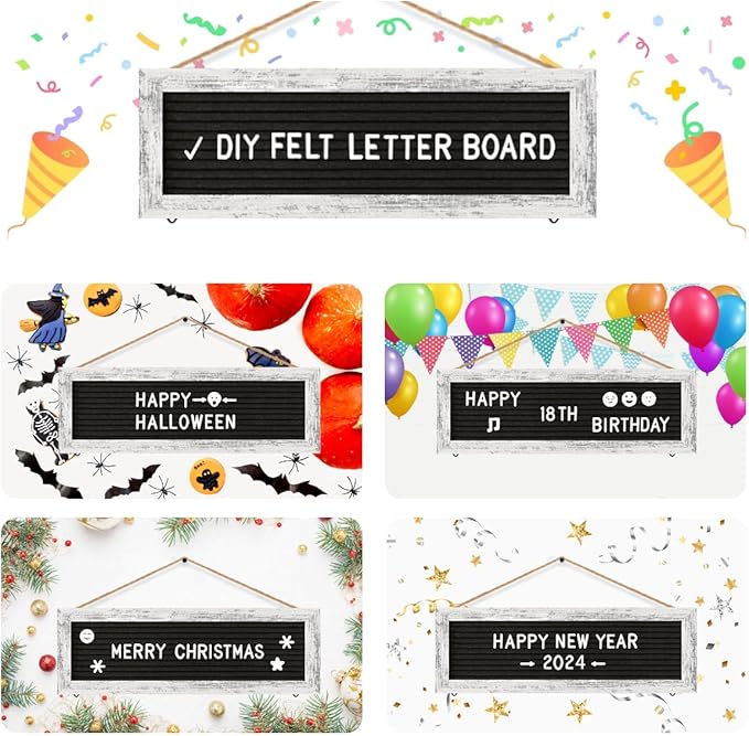 Hanging Photo Display Multiple Polaroid Picture Frames Collage Wall Decor, Felt Letter Board with 340 Letters and 15 Clips, DIY Cards Holder Frame Collage Set for Christmas Holiday Birthday